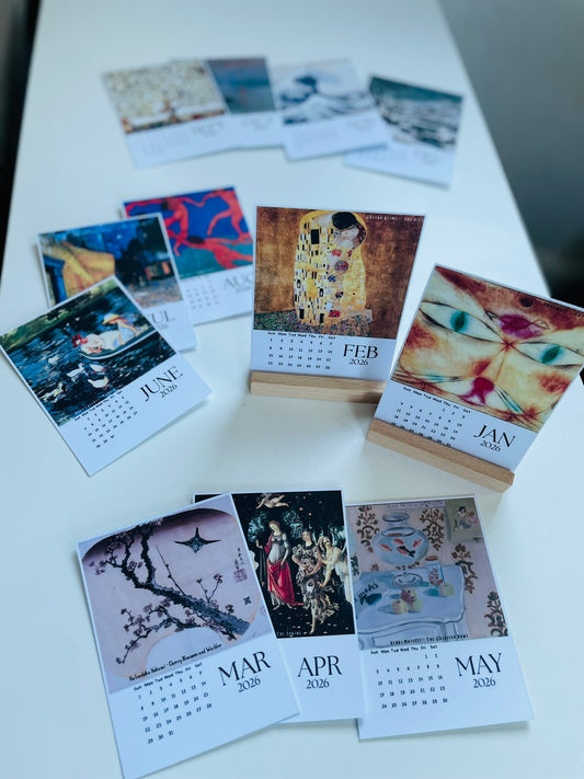Fine Art 2026 Desk Calendar with Stand, Famous Artwork Calendar